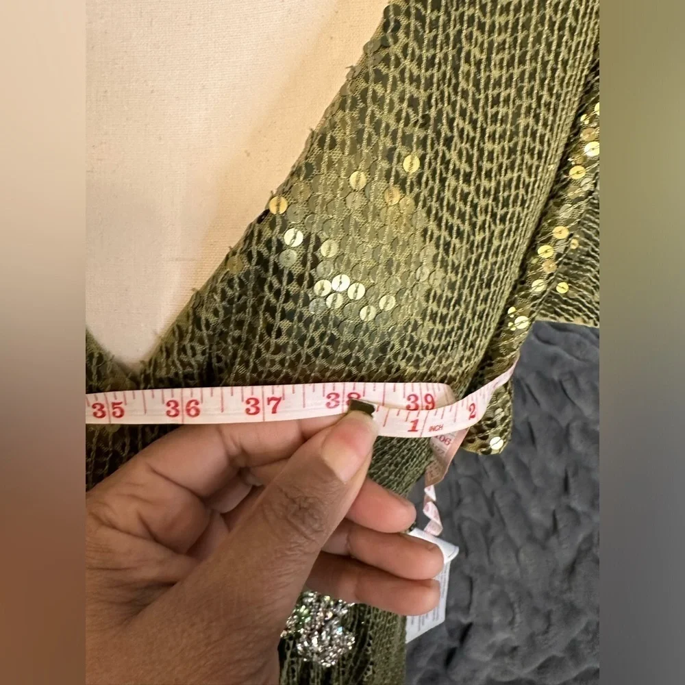 SEQUINED BUTTERFLY SLEEVE WRAP OVER A LINE GOWN - Picture 7 of 17